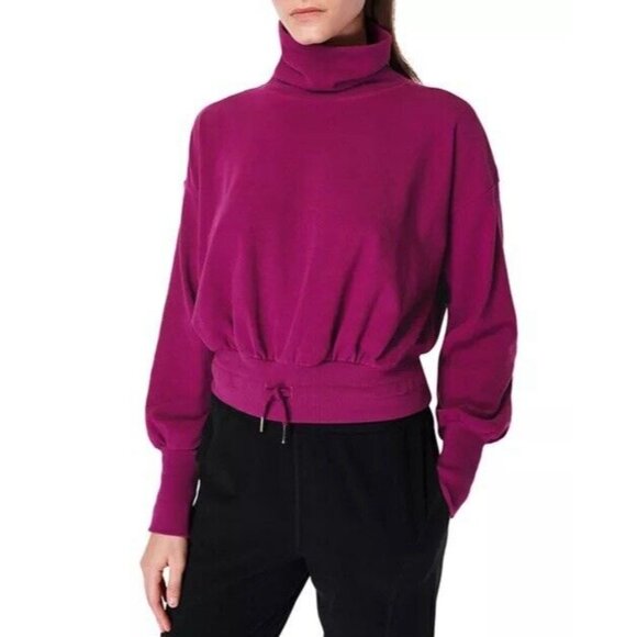 NWT Sweaty Betty Melody Luxe Fleece Pullover Pink Sweatshirt Sz Small Turtleneck - Picture 1 of 13